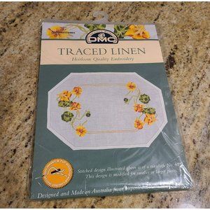 DMC Traced Linen Table Runner Embroider Nastertiums 36x12" Green Orange Red